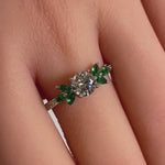 Sterling Silver Flower Leaves CZ Ring