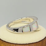 Sterling Silver 3 Square White Lab Opal Ring