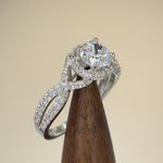 Solid 14K White Gold Twist Round Halo Engagement Clear CZ Ring