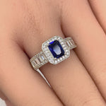 Sterling Silver Emerald Cut Blue Sapphire Clear CZ Ring