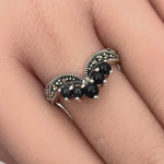 Sterling Silver Black Onyx Pointed V Marcasite Ring