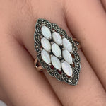 Sterling Silver Mother of Pearl Marquise Marcasite Ring