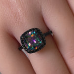 Sterling Silver Black-Rhodium Cushion-Cut Rainbow CZ Ring