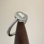 Sterling Silver White Lab Opal Octagon Halo Engagement CZ Ring