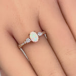 Sterling Silver Rose Gold Oval White Lab Opal CZ Ring