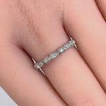 Solid 14K White Gold Half Eternity Round Marquise Pattern Diamond Ring