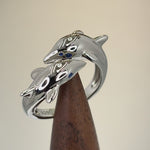 Sterling Silver Twin Dolphin Blue CZ Ring