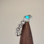 Sterling Silver Small Round Simulated Turquoise Marcasite Ring