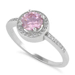 Sterling Silver Pink Round CZ Halo Ring