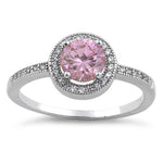 Sterling Silver Pink Round CZ Halo Ring