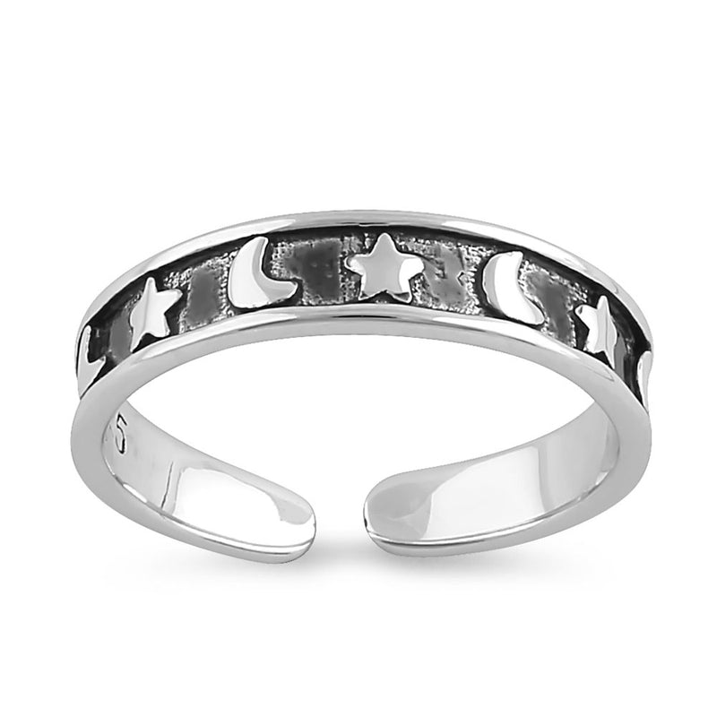 Sterling Silver Moon and Star Adjustable Toe Ring