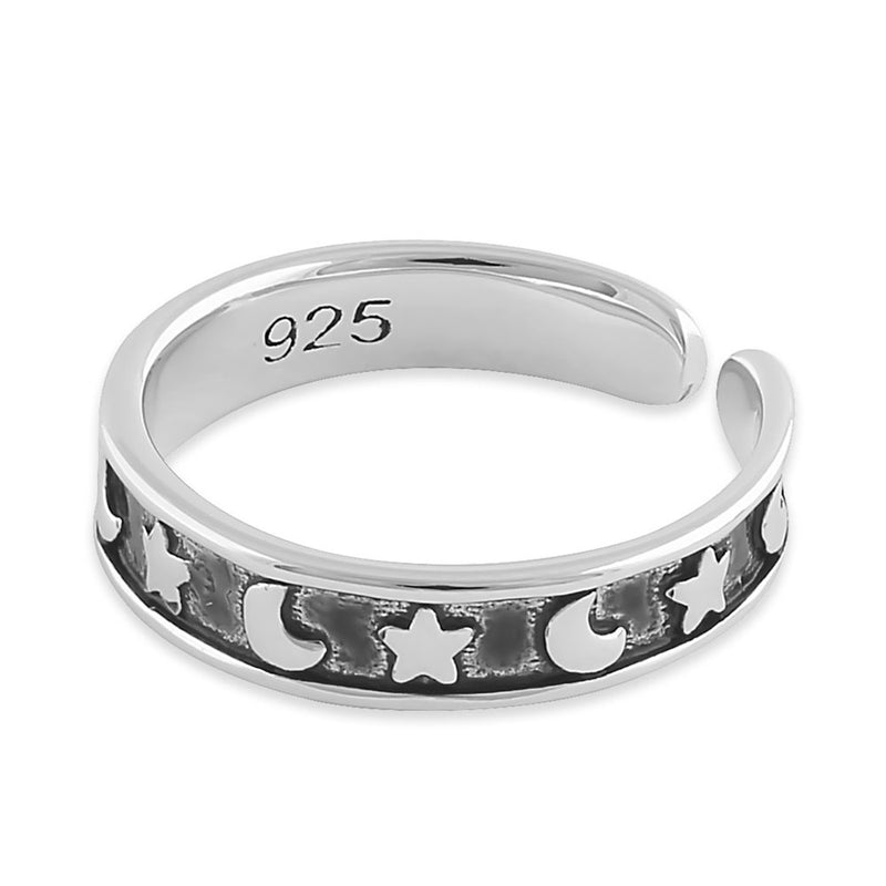 Sterling Silver Moon and Star Adjustable Toe Ring