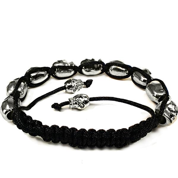 10MM 9 Silver Color Skulls Stone Bead Bracelet
