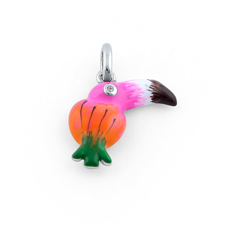 Sterling Silver Hand-Painted Pineapple Toucan CZ Pendant