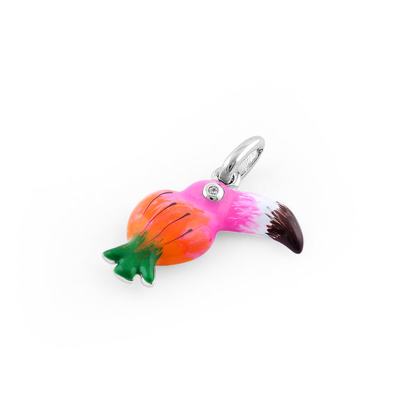Sterling Silver Hand-Painted Pineapple Toucan CZ Pendant