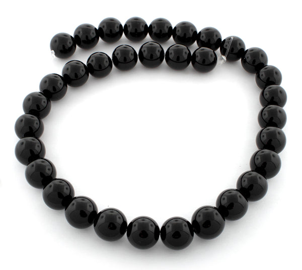 12mm Plain Round Black Agate Gem Stone Beads