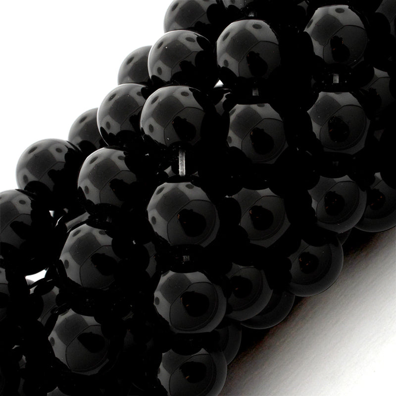 12mm Plain Round Black Agate Gem Stone Beads