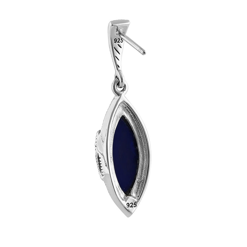 Sterling Silver Blue Lapis Marquise Marcasite Earrings