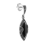 Sterling Silver Black Onyx Marquise Marcasite Earrings