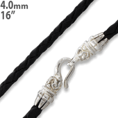 16" Black Braided Leather Necklace 4mm w/ Silver Plated Bali Lock