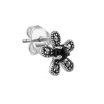 Sterling Silver Black Onyx Flower Marcasite Earrings