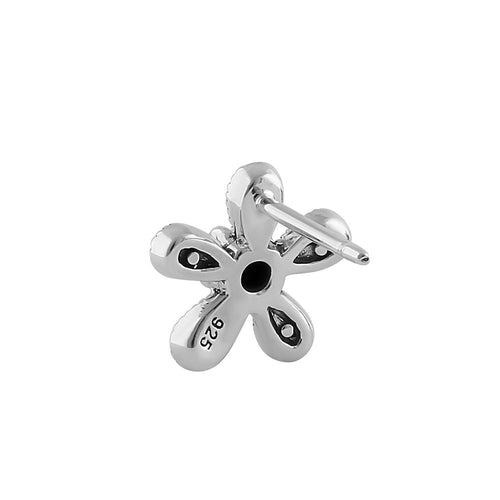 Sterling Silver Black Onyx Flower Marcasite Earrings