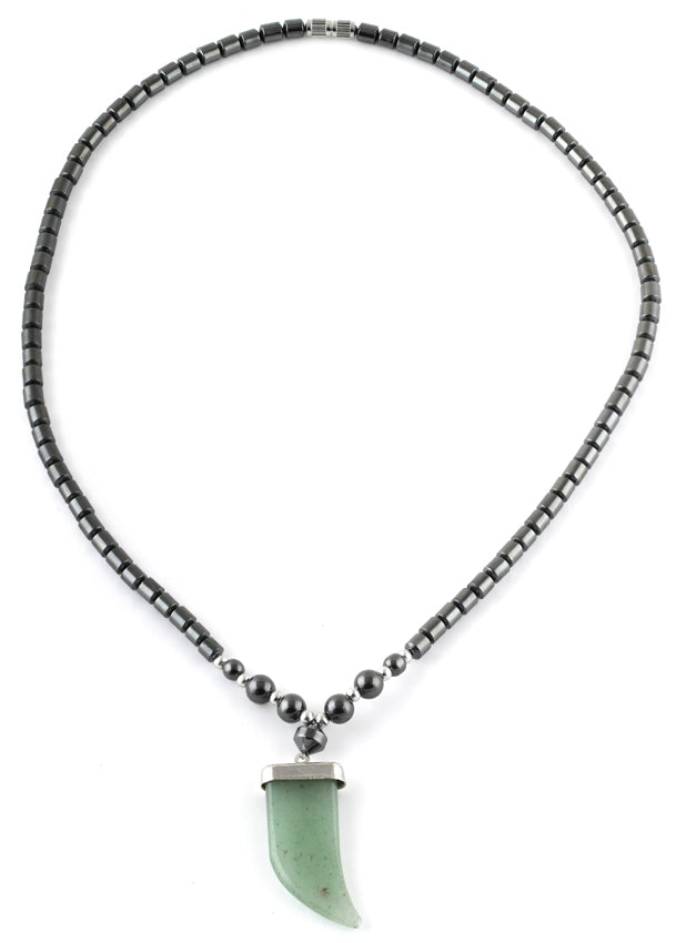 18" Green Aventurine Flat Tooth Stone Hematite Necklace