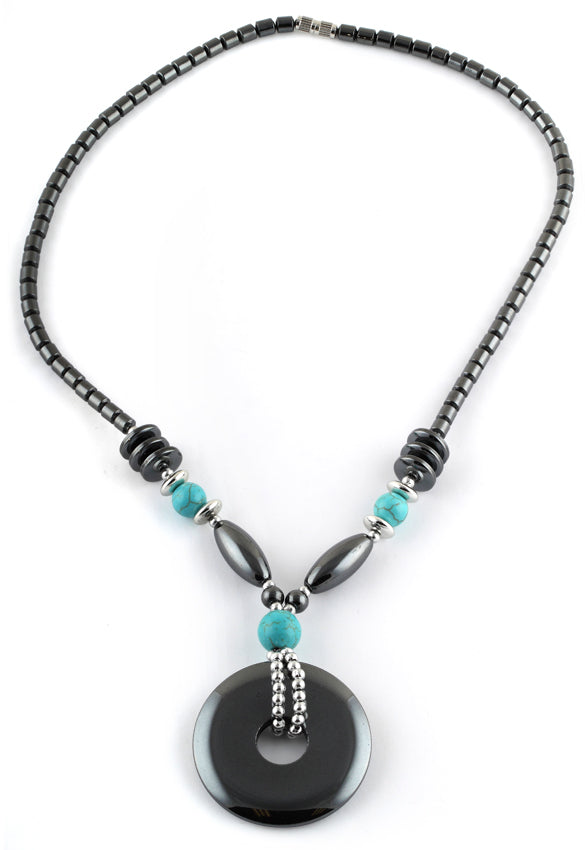 18" Round Extravagant Turquoise Stones Hematite Necklace