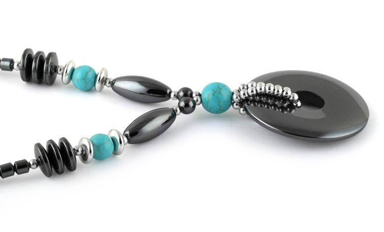 18" Round Extravagant Turquoise Stones Hematite Necklace