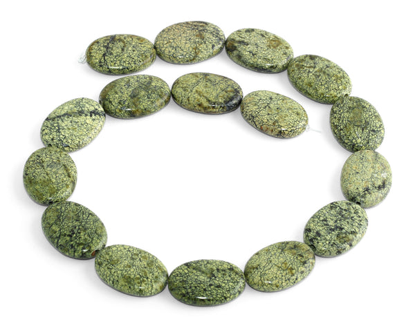 18x25MM Russian Serpentine Jade Puffy Oval Gemstone Beads