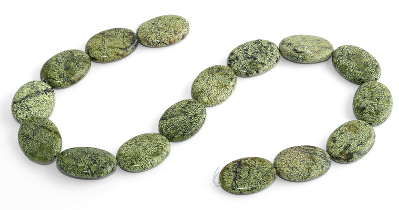 18x25MM Russian Serpentine Jade Puffy Oval Gemstone Beads