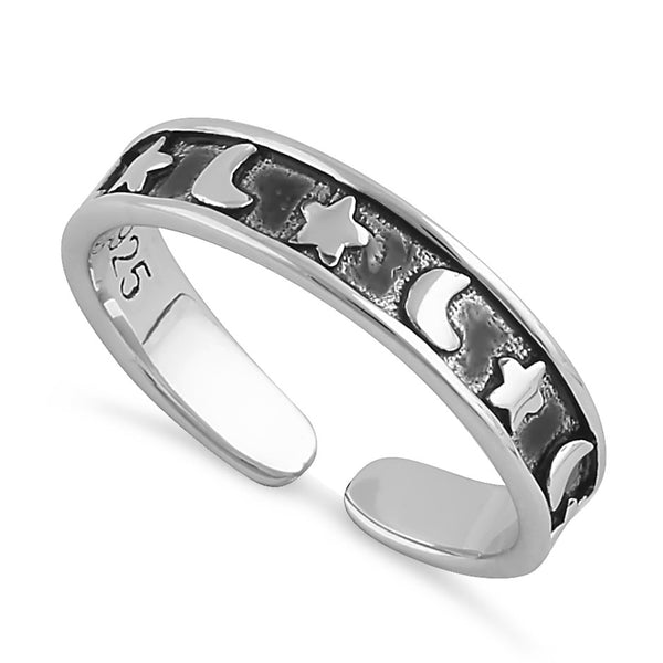 Sterling Silver Moon and Star Adjustable Toe Ring