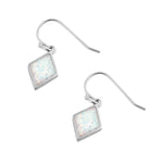 Sterling Silver Dangling Diamond Shaped White Lab Opal Earrings