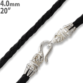 20" Black Braided Leather Necklace 4mm w/ Silver Plated Bali Lock