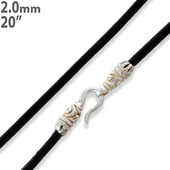 20" Black Leather Necklace 2mm w/ Sterling Silver Bali Lock