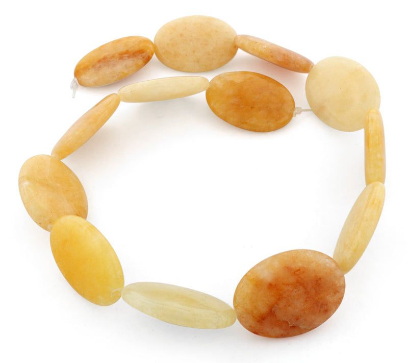 22x30mm Oval Yellow Jade Gem Stone Beads