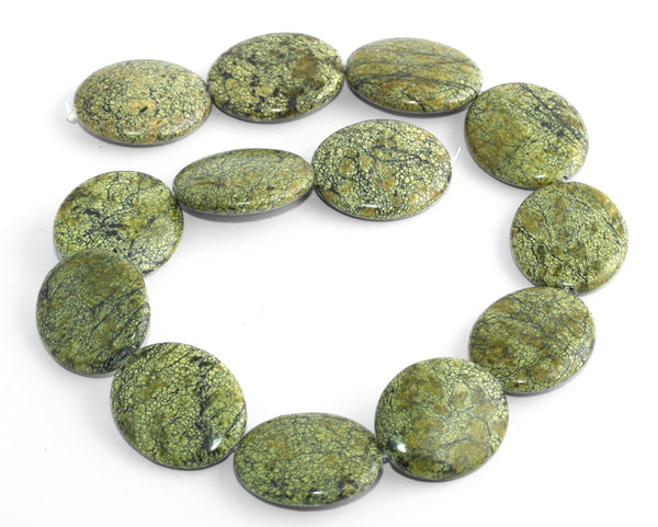 25x30MM Russian Serpentine Jade Puffy Oval Gemstone Beads