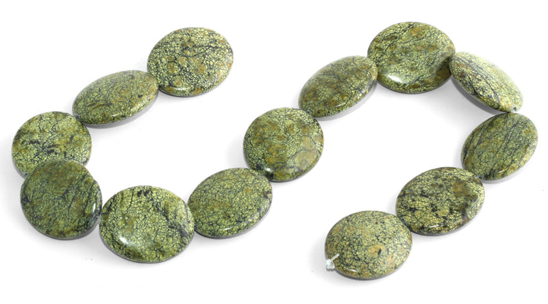 25x30MM Russian Serpentine Jade Puffy Oval Gemstone Beads