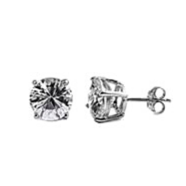 Sterling Silver CZ Round Stud Earrings 10MM - Casting