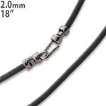 2mm 18" Black Leather Cord Necklace w/ Sterling Silver Hook Clasp