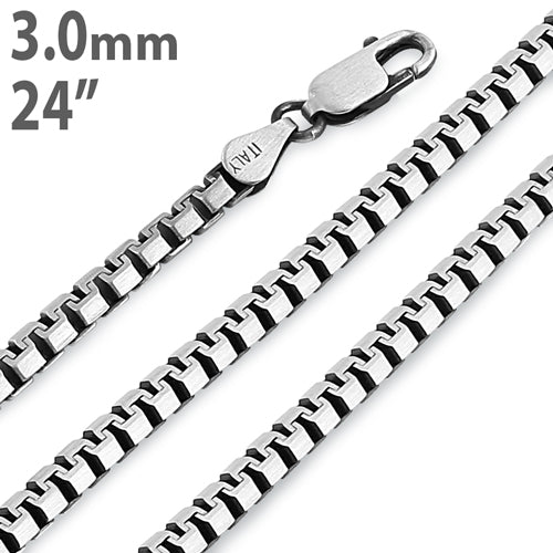 Gun Metal  24" Zipper Box Chain Necklace 3.0mm