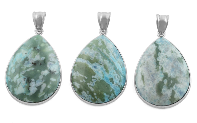 30X40MM Frame Green Turquoise Jasper Pear Gem Stone Pendant