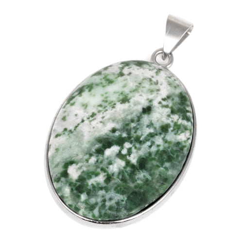 30X40MM Oval Green Spot Agate Gemstone Pendant