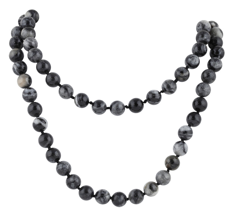 32" 8mm Black Picasso Jasper Round Gemstone Bead Necklace