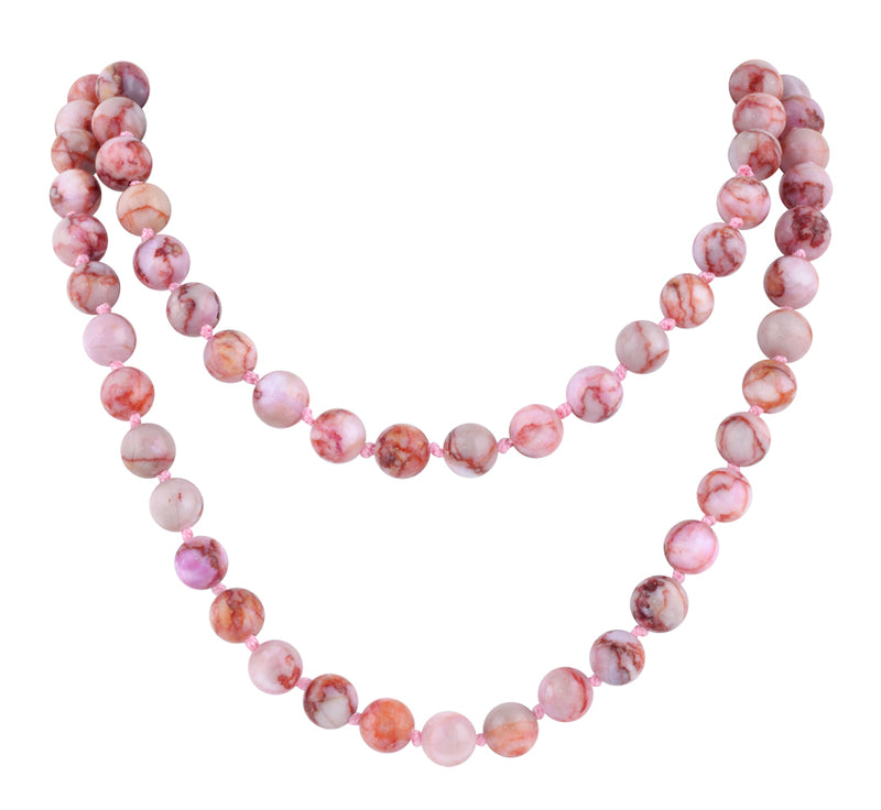 32" 8mm Pink Matrix Round Gemstone Bead Necklace