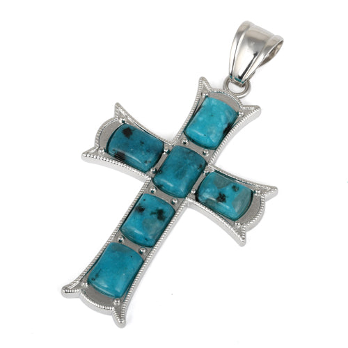 34x52mm Cushion Aqua Quartz Inlay Frame Cross Pendant