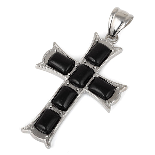 34x52mm Cushion Blackstone Inlay Frame Cross Pendant