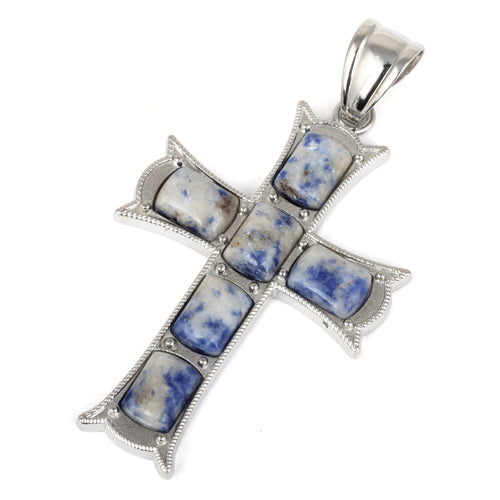 34x52mm Cushion Brazil Sodalite Inlay Frame Cross Pendant