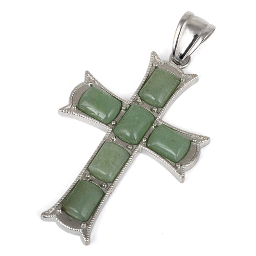 34x52mm Cushion Green Aventurine Inlay Frame Cross Pendant