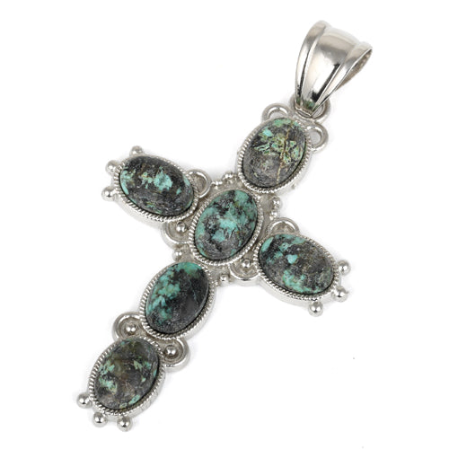 34x52mm Oval African Turquoise Inlay Frame Cross Pendant